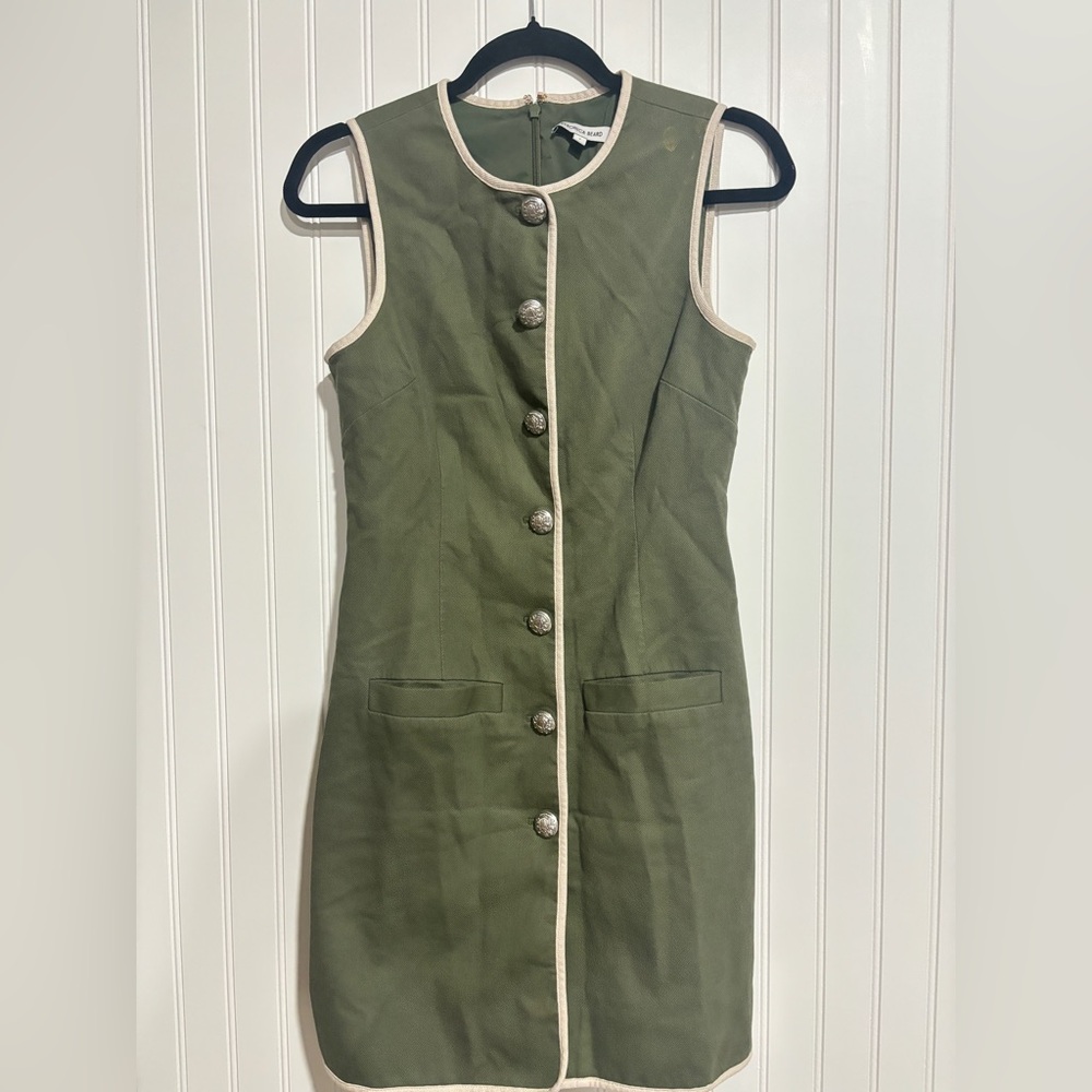 Veronica Beard Olive Button-Front Mini Dress - image 4